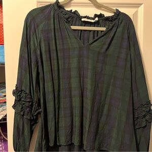 Vineyard Vines Green and Purple Plaid Blouse